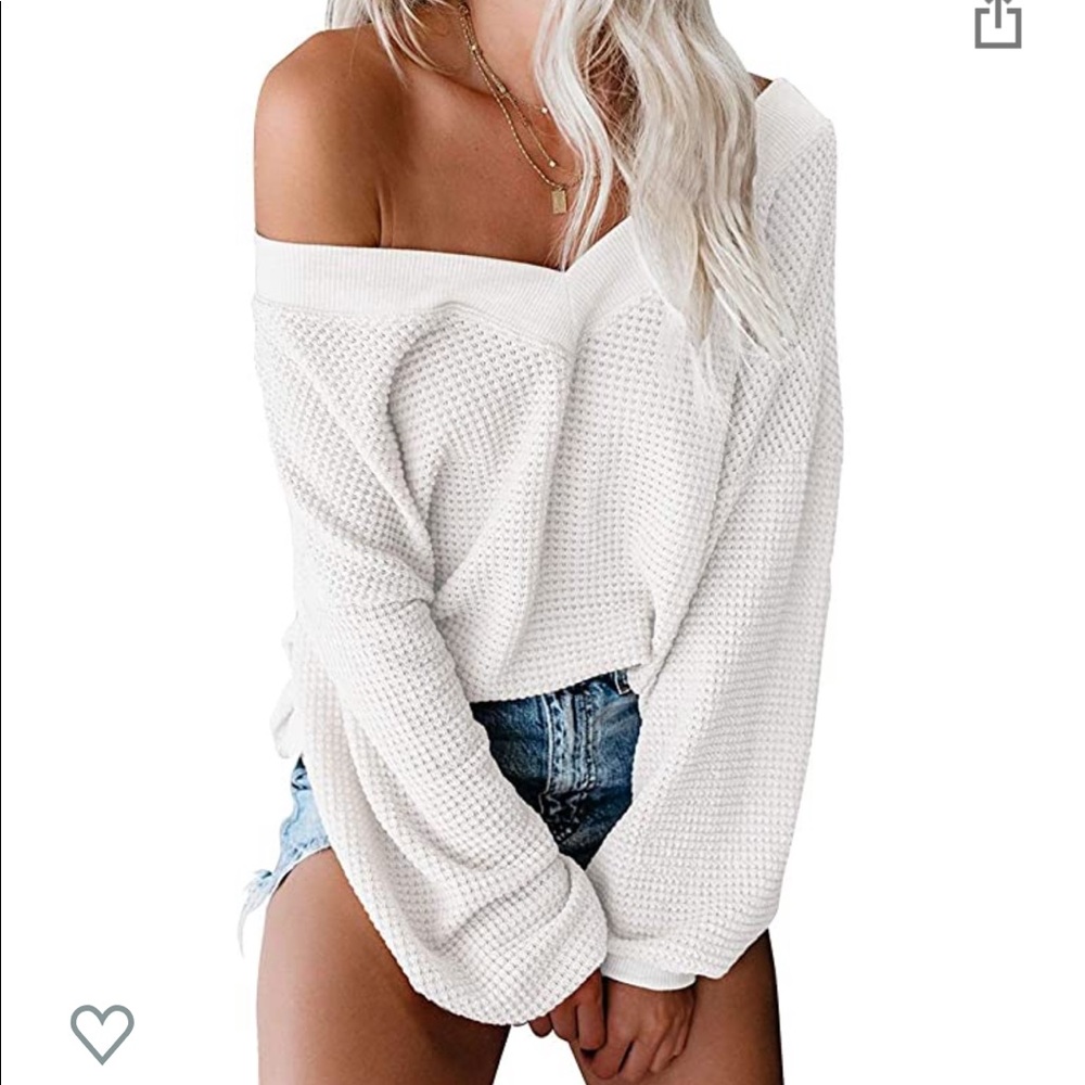 Oversized Off Shoulder Waffle Knit Top